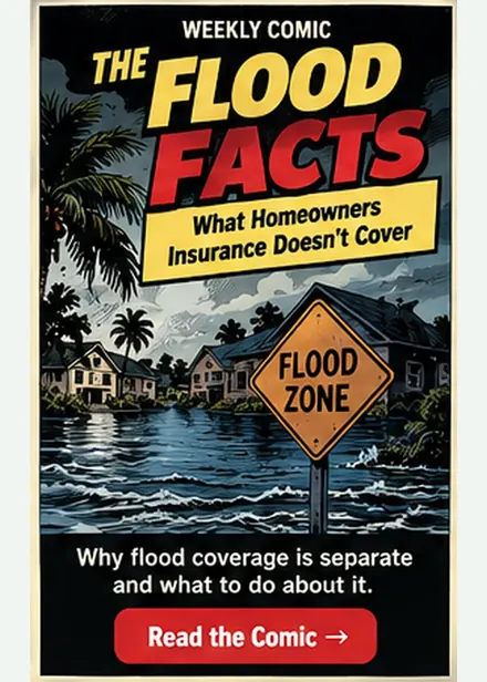 Flood Insurance and Homeowners Coverage Gaps insurance comic cover