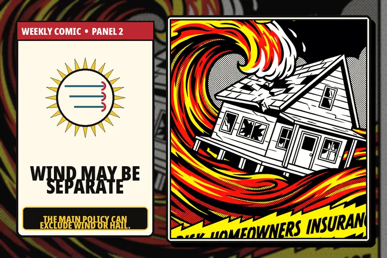 Comic-style separate wind and hail policy for a coastal home.