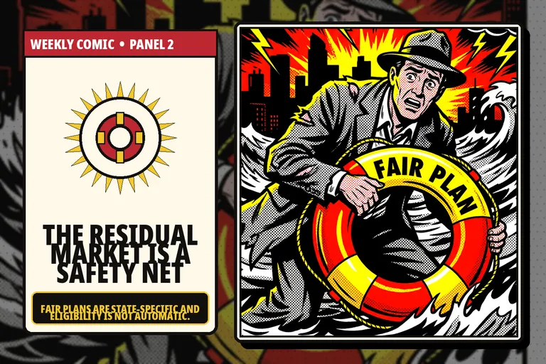 Comic-style life preserver representing a FAIR Plan safety net.