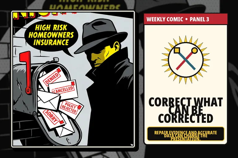 Comic-style repair and documentation after a homeowners insurance nonrenewal.