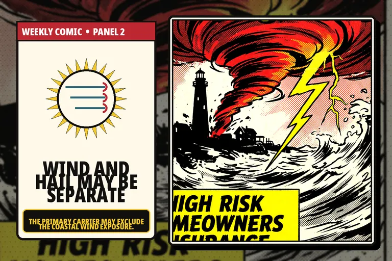 Comic-style separate wind and hail policy for a North Carolina coastal home.
